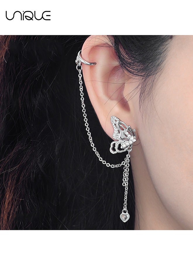 Unique Earrings - Butterfly Earrings - Asymmetrical Earrings - One-piece Earrings - Diamond-Encrusted Tassel Earrings - Stylish and Unique  - Image 5