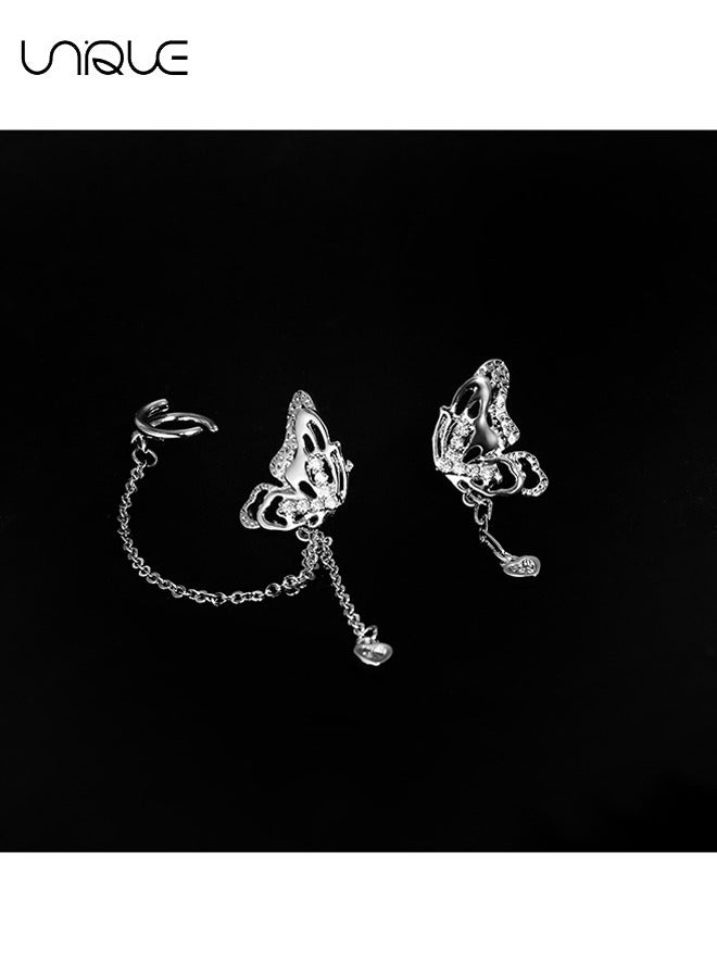 Unique Earrings - Butterfly Earrings - Asymmetrical Earrings - One-piece Earrings - Diamond-Encrusted Tassel Earrings - Stylish and Unique  - Image 3