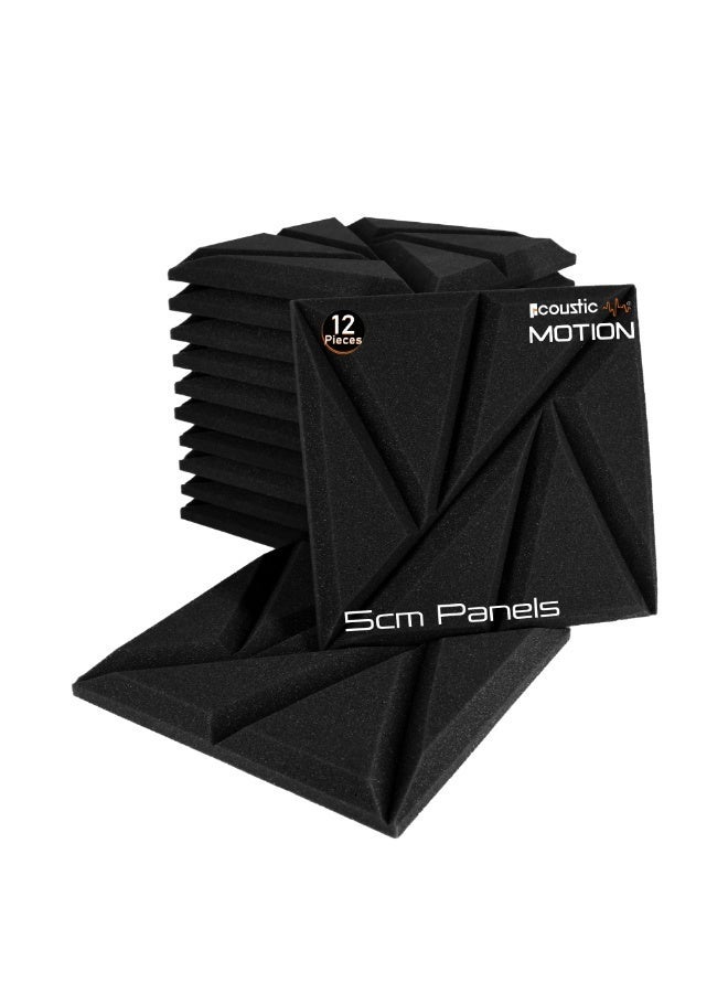 ACOUSTIC MOTION Acoustic Foam Panels, Sound Proof Geometric design Panel With Self-Adhesive Set Of 12 piece 5x30x30Cm Dark Grey, basic for studio,home,recording and Acoustic Room Treatment - Image 1