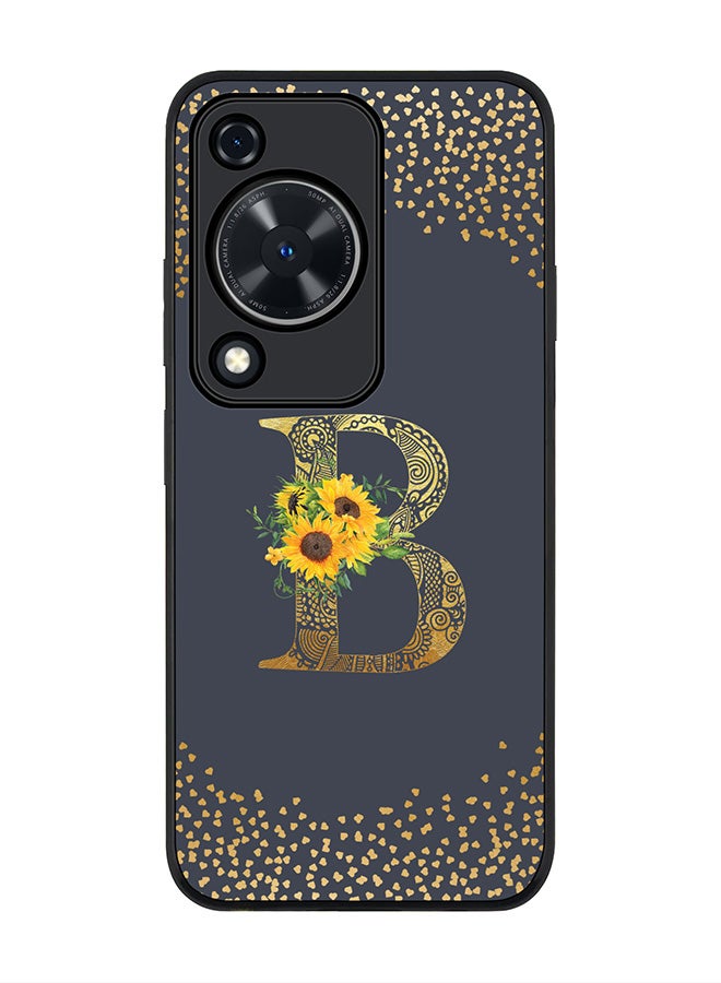 Stylizedd Rugged Black edge case for Huawei nova Y72 / Huawei Enjoy 70 4G, Slim fit Soft Cover Custom Monogram Initial Letter Floral Pattern Alphabet - B (Grey) - Image 1