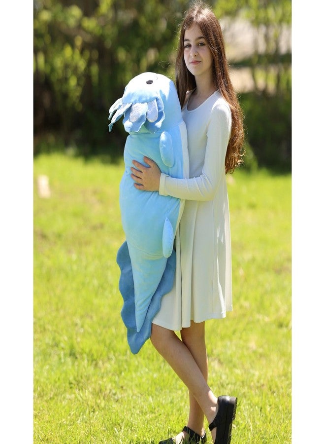 BENINY Jumbo Axolotl Plush Toy, 39" Giant Axolotl Stuffed Animal Plush, Big Blue Toys Gift for Girls Kids, Long Squishy Pillow for Holiday Birthday Christmas - Image 3
