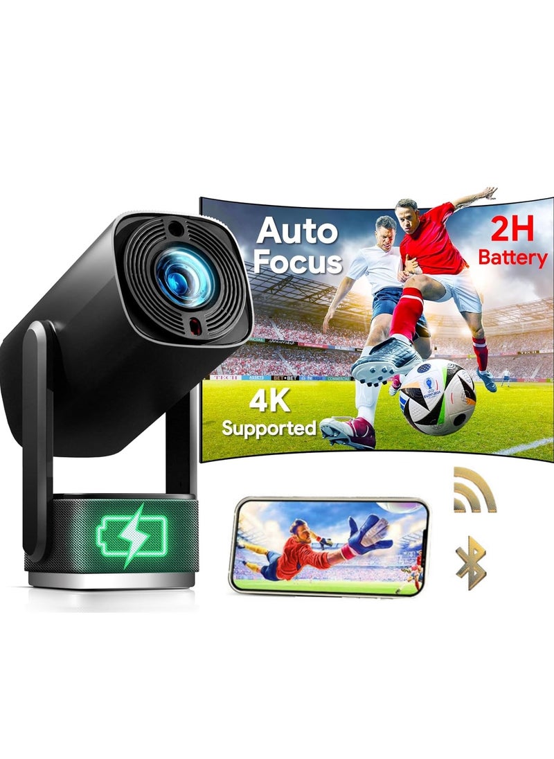 ET-LIFE - Projector - 4K 1080P HD Smart Android 11.00 Portable Mini Projectors,  Auto Focus Battery Powered Wireless Projector With WIFI and Bluetooth for Home Cinema and Outdoor, Black - Image 1