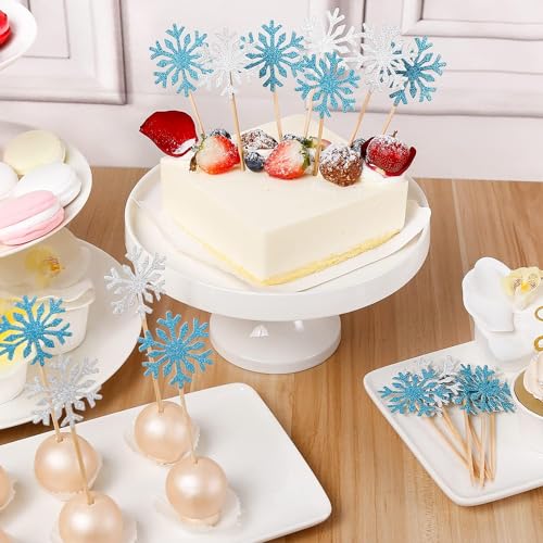PuTwo 20 Counts Wedding Cake Decorating Frozen Cupcake Toppers Toothpicks, Sliver/Blue/Snow - Image 3