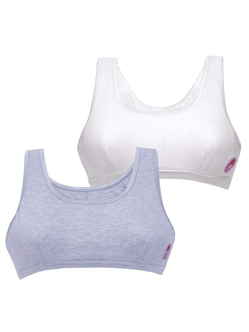 DChica Essentials Sports Bra for Girls, Cotton Non-Padded Full Coverage Beginners Non-Wired T-Shirt Gym Workout Bras with Regular Broad Strap, Training Activewear for Teenager Kids (Pack of 2) - Image 4
