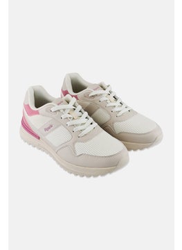 Algspar Women Brand Logo Lace Up Casual Shoes, Light Beige  - Image 1