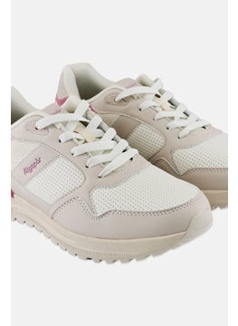 Algspar Women Brand Logo Lace Up Casual Shoes, Light Beige  - Image 2