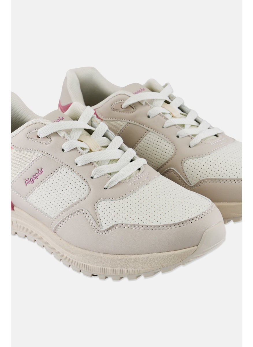 Algspar Women Brand Logo Lace Up Casual Shoes, Light Beige  - Image 2