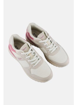 Algspar Women Brand Logo Lace Up Casual Shoes, Light Beige  - Image 3