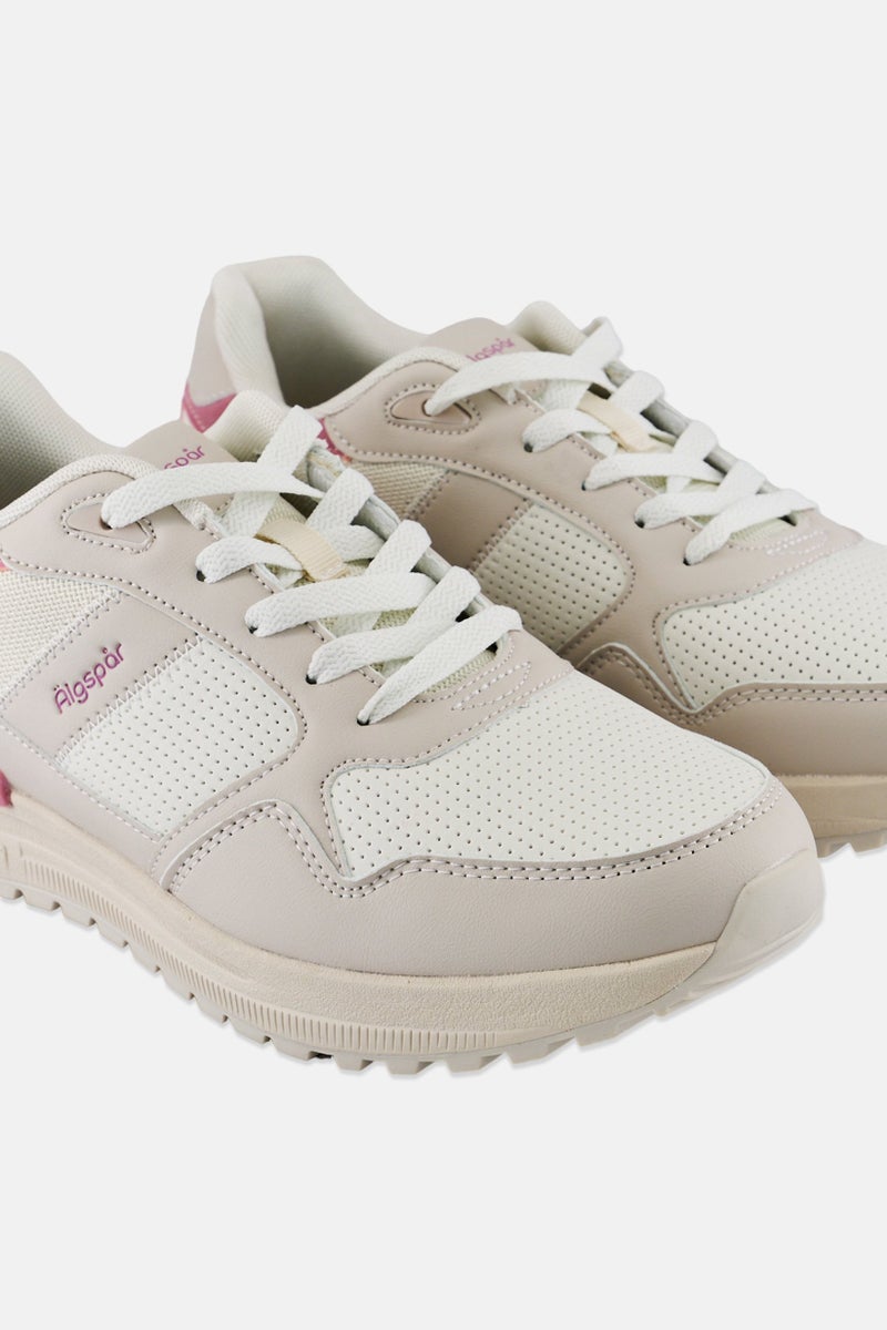 Algspar Women Brand Logo Lace Up Casual Shoes, Light Beige - Image 2