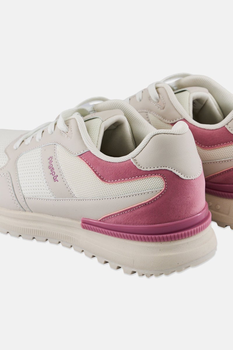 Algspar Women Brand Logo Lace Up Casual Shoes, Light Beige - Image 4