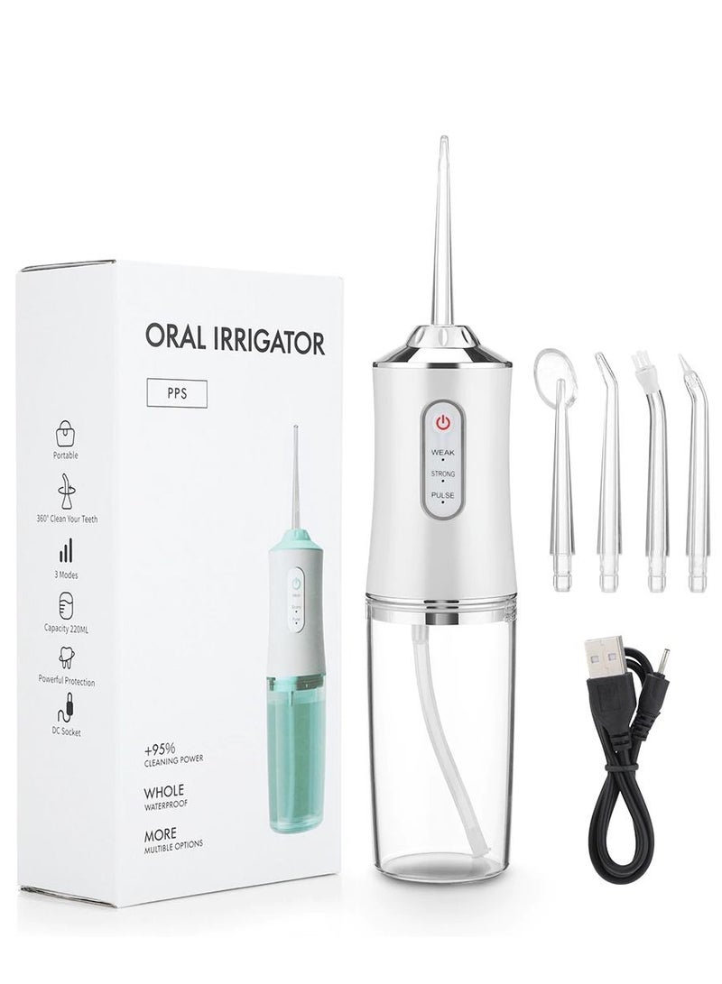 ارواق Oral Irrigator Portable Dental Water Flosser USB Rechargeable Floss Tooth Pick 4 Jet Tip 220 ML White - Image 1