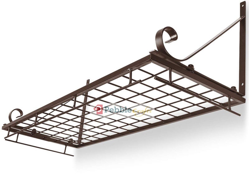 PEBBLECRAFTS Wall Mounted Wrought-Iron Multipurpose kitchen counter top organizer storage racks for kitchen Hanging Pots and Pan Rack/Shelf Organizer for Kitchen Cookware, Utensils, Pans, Books, Bathroom 23" X 10" X 9.5" , Black - Image 3