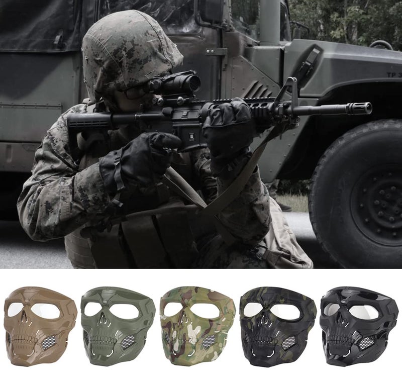 AOUTACC Airsoft Mask Skeleton Mask with Goggles Full Face Protective Adjustable Tactical Mask for Halloween Paintball Game Movie Props Party Cosplay Outdoor Activities(Black) - Image 3