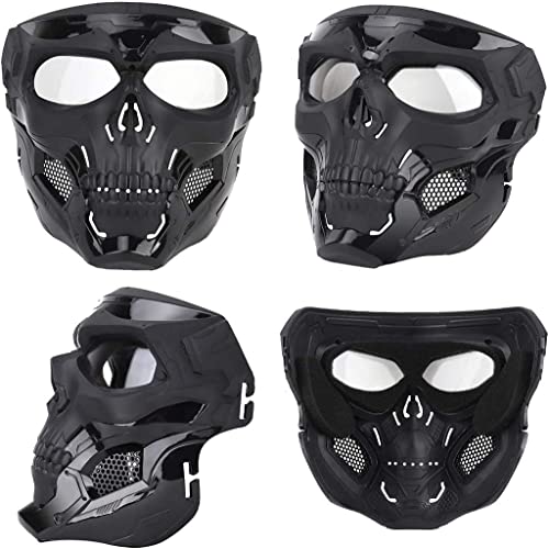 AOUTACC Airsoft Mask Skeleton Mask with Goggles Full Face Protective Adjustable Tactical Mask for Halloween Paintball Game Movie Props Party Cosplay Outdoor Activities(Black) - Image 5
