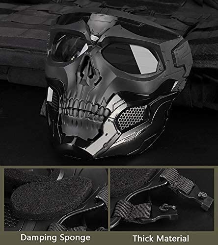 AOUTACC Airsoft Mask Skeleton Mask with Goggles Full Face Protective Adjustable Tactical Mask for Halloween Paintball Game Movie Props Party Cosplay Outdoor Activities(Black) - Image 2