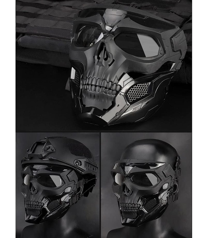 AOUTACC Airsoft Mask Skeleton Mask with Goggles Full Face Protective Adjustable Tactical Mask for Halloween Paintball Game Movie Props Party Cosplay Outdoor Activities(Black) - Image 4
