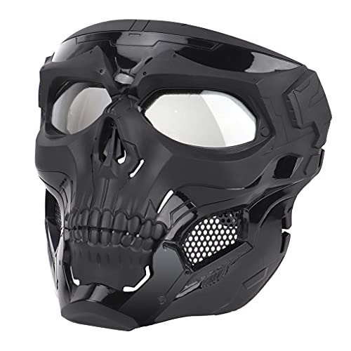 AOUTACC Airsoft Mask Skeleton Mask with Goggles Full Face Protective Adjustable Tactical Mask for Halloween Paintball Game Movie Props Party Cosplay Outdoor Activities(Black) - Image 1