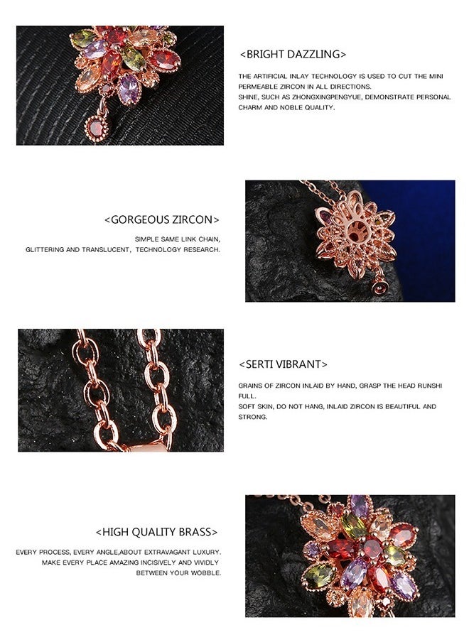 Beyond Three Dimensional Zircon Flowers Necklace, Anti Rust and Anti Fading 14K Rose Gold Necklace, Fashion Jewelry Gift (Rose Golden)  - Image 3