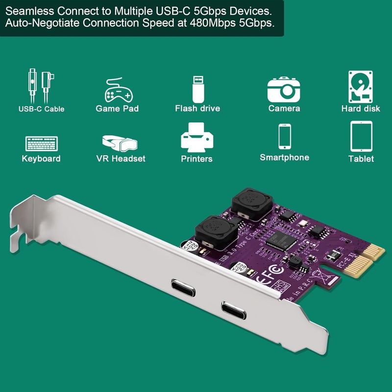 FebSmart 2X 5Gbps USB-C Ports PCI Express to USB 3.0 Expansion Card for Windows 11, 10, 8.x, 7, Vista, XP Desktop PCs, Built in Self-Powered Technology, No Need Additional Power Supply (FS-U302C-Pro) - Image 4