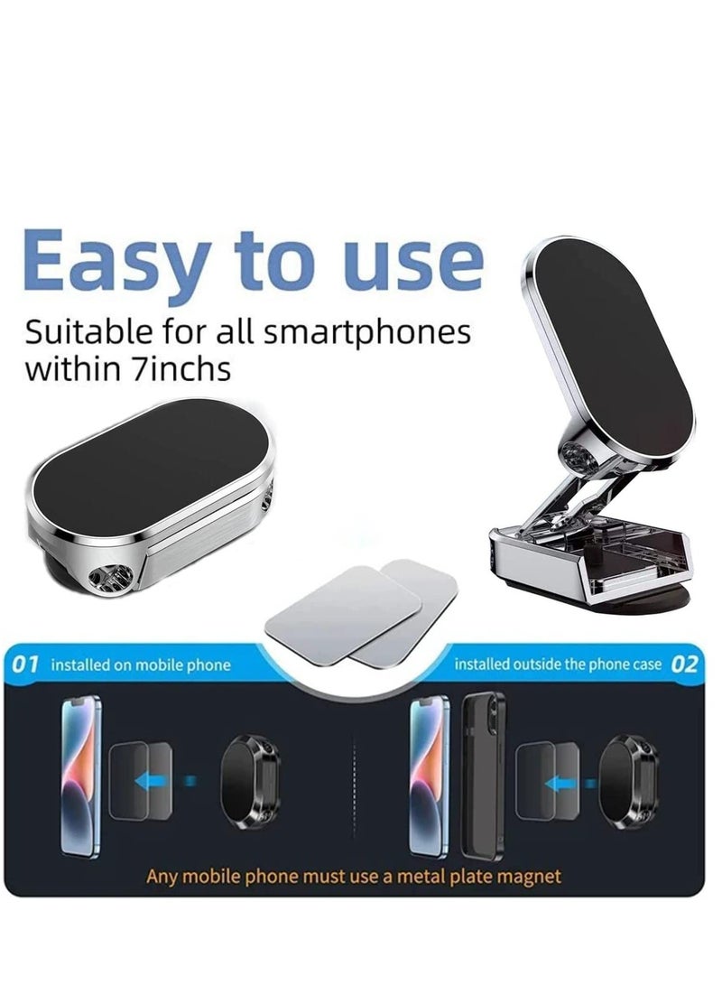 Excefore Folding Magnetic Phone Holder,【Super Magnet】【with 2 Metal Plates】 Car Magnetic Phone Holder,【360° Rotation】 Universal Dashboard Car Holder fit for iPhone,Samsung and Other Phones (Silver) - Image 2