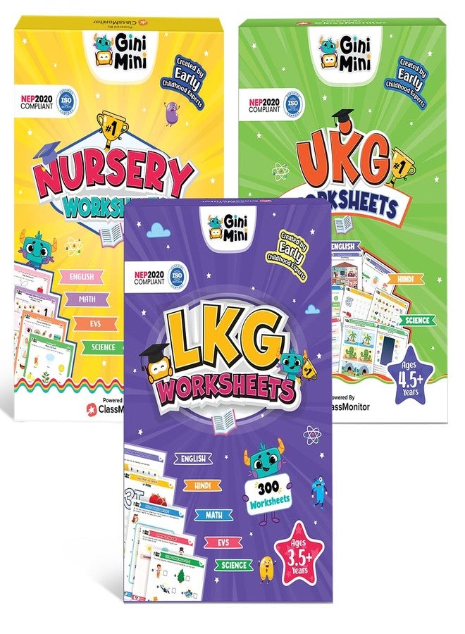 GiniMini Nursery + LKG + UKG 900+ Worksheets Bundle | English, Math, EVS, Science & Hindi | Complete 3-Year Preschool Learning Kit with Stickers, Pencils & Answer Sheets | Ages 2.5-7 Years