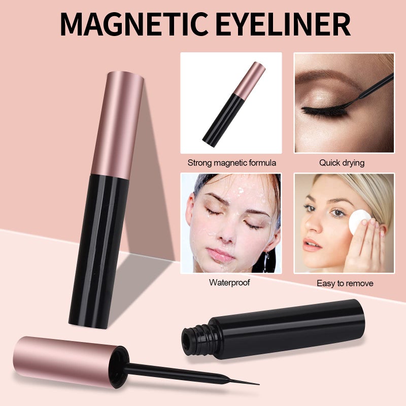 BILEYCHA Upgrade 3D Natural Magnetic Eyelashes,Lightweight Magnetic Eyeliner and Eyelashes Kit, 2 Magnetic Eyeliners- No Glue Needed (10 Pairs) - Image 3