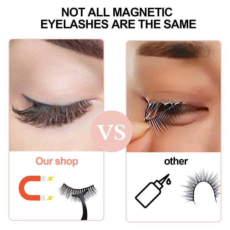BILEYCHA Upgrade 3D Natural Magnetic Eyelashes,Lightweight Magnetic Eyeliner and Eyelashes Kit, 2 Magnetic Eyeliners- No Glue Needed (10 Pairs) - Image 5
