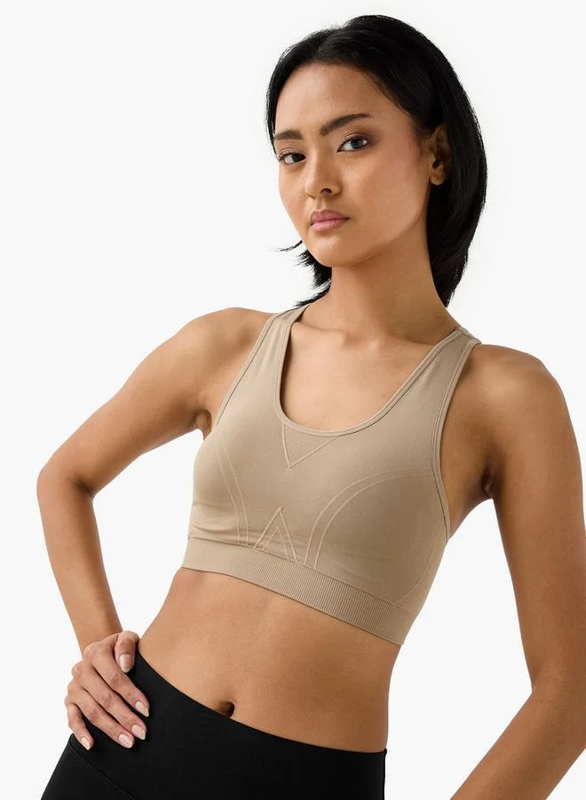 Textured Scoop Neck Sports Bra with Removable Pads and Racerback