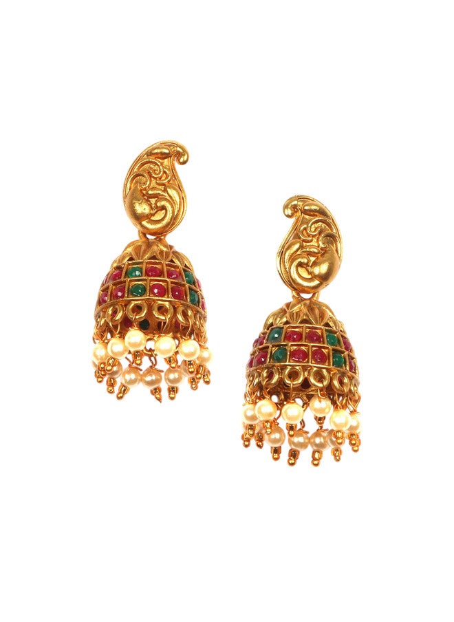 StileAdda Gold-Plated Temple Jewellery Set with Necklace and Earrings - Image 4