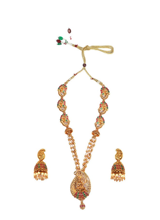 StileAdda Gold-Plated Temple Jewellery Set with Necklace and Earrings - Image 2