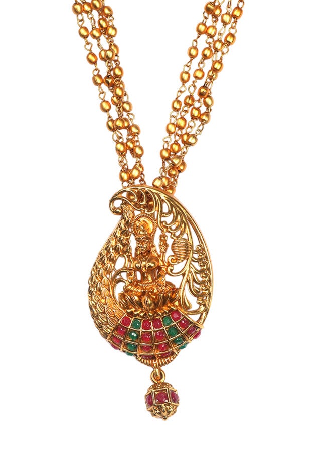 StileAdda Gold-Plated Temple Jewellery Set with Necklace and Earrings - Image 3