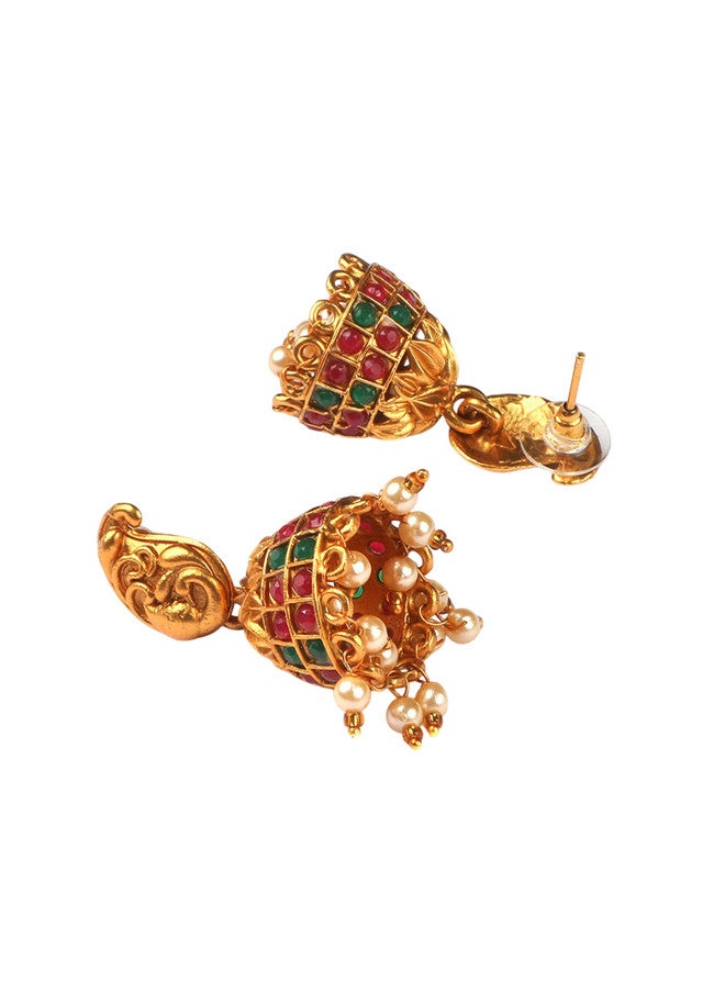 StileAdda Gold-Plated Temple Jewellery Set with Necklace and Earrings - Image 5