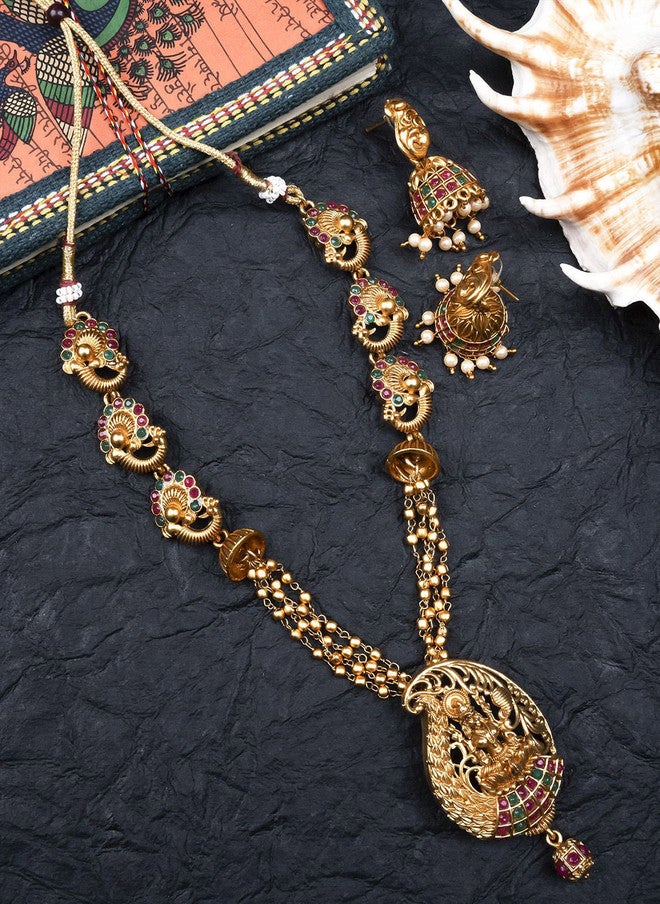 StileAdda Gold-Plated Temple Jewellery Set with Necklace and Earrings - Image 1