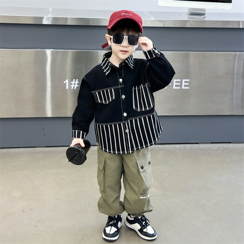 Boys' Spring Denim Shirt Coat 2025 New Children'S Spring Ruffian Handsome Baby Fried Street Shirt Tide - Image 2