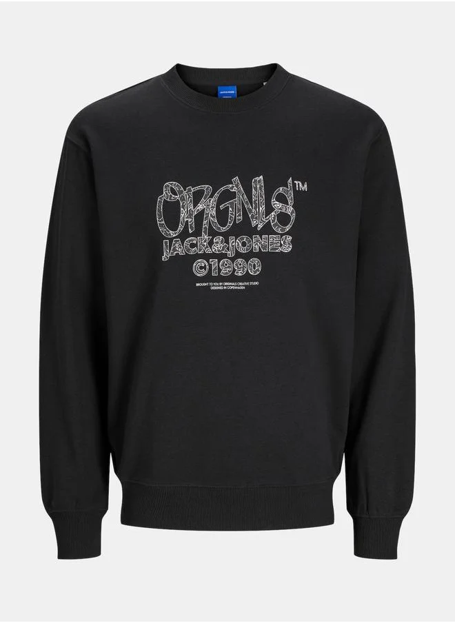 جاك اند جونز Logo Print Crew Neck Sweatshirt
