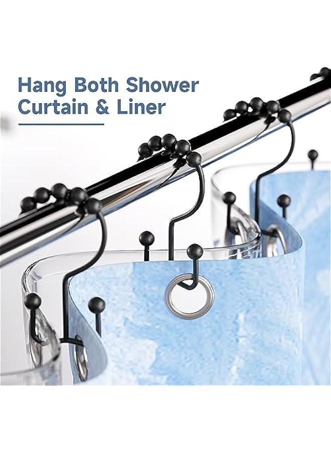 Titanker Black Shower Curtain Hooks Rings, Rust-Resistant Metal Double Glide Shower Hooks for Bathroom Shower Rods Curtains, Set of 12 Hooks - Matte Black - Image 2