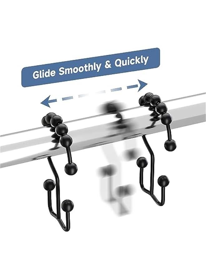 Titanker Black Shower Curtain Hooks Rings, Rust-Resistant Metal Double Glide Shower Hooks for Bathroom Shower Rods Curtains, Set of 12 Hooks - Matte Black - Image 3