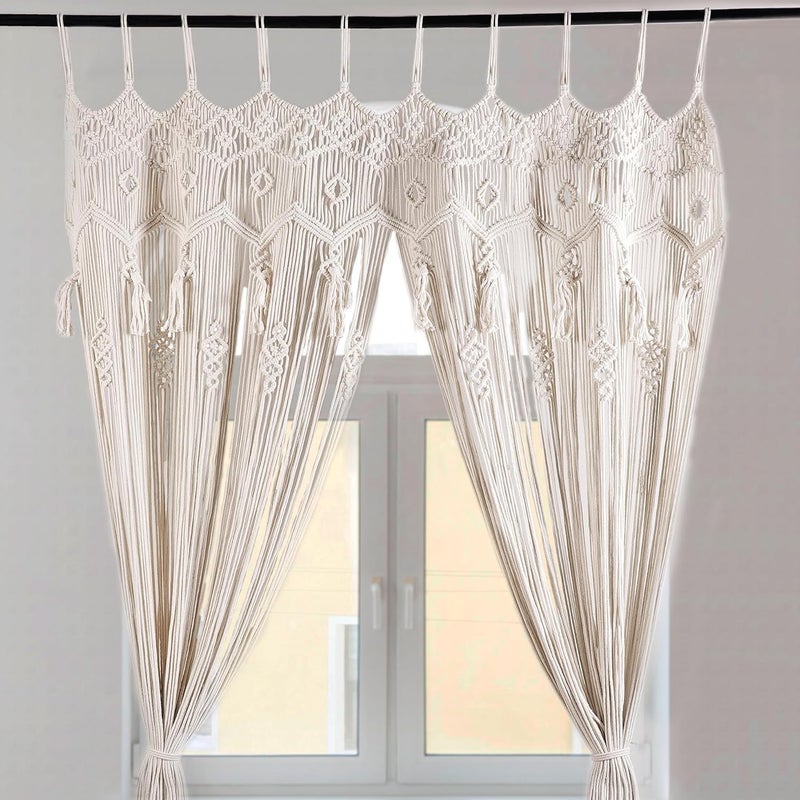 Hastkar Hastkar Macram Curtains for Doorways Window Macrame Door Curtains Boho Wedding Decor Macrame Wedding Backdrop Bohemian Decor 48 x 84 Inch Beige Bohemian  - Image 1
