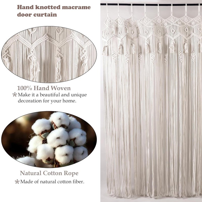Hastkar Hastkar Macram Curtains for Doorways Window Macrame Door Curtains Boho Wedding Decor Macrame Wedding Backdrop Bohemian Decor 48 x 84 Inch Beige Bohemian  - Image 4