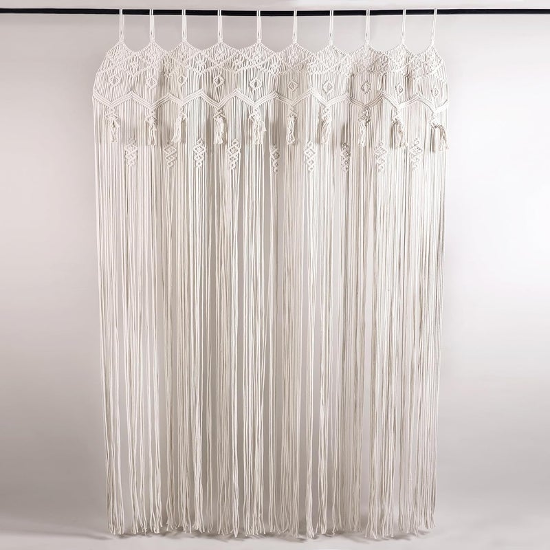 Hastkar Hastkar Macram Curtains for Doorways Window Macrame Door Curtains Boho Wedding Decor Macrame Wedding Backdrop Bohemian Decor 48 x 84 Inch Beige Bohemian  - Image 2