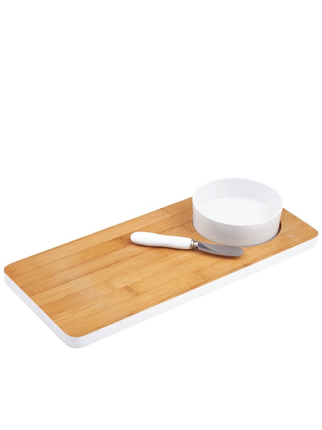 Cuisine Art Bamboo Board with Ceramic White Bowl and Knife - Image 1