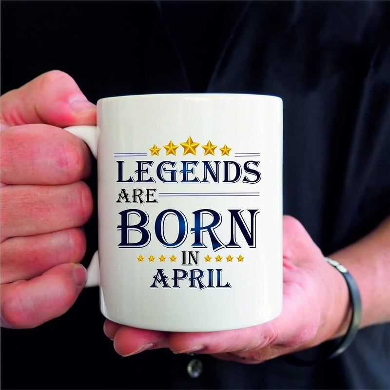 PICRAZEE PICRAZEE Legends are Born in April Happy Birthday Gift Combo Set 1 Printed 12 x 12 Satin Cushion with Filler 1 Coffee Mug 1 Key Ring April CMK - Image 3