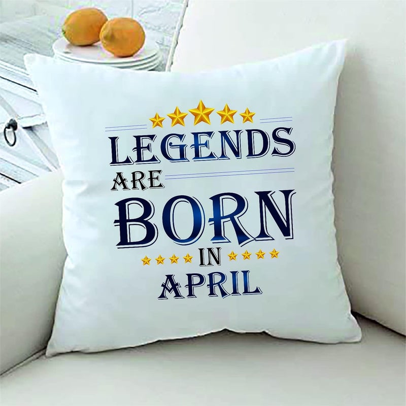 PICRAZEE PICRAZEE Legends are Born in April Happy Birthday Gift Combo Set 1 Printed 12 x 12 Satin Cushion with Filler 1 Coffee Mug 1 Key Ring April CMK - Image 2