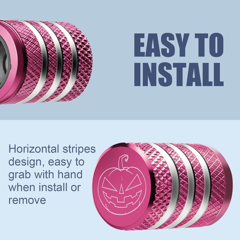 DECURCAR Tire Valve Stem Cap Cover - (5 Pack) Tire Air Cap Metal with Plastic Liner Corrosion Resistant Leak-Proof Halloween Pumpkin Car Decoration Accessories Pink - Image 4