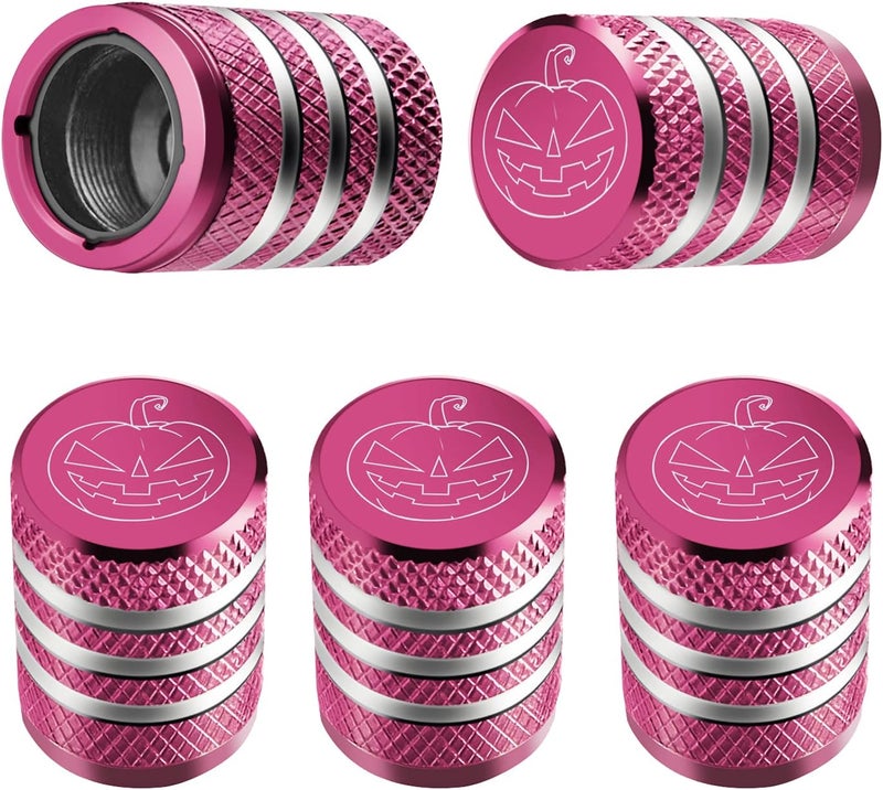DECURCAR Tire Valve Stem Cap Cover - (5 Pack) Tire Air Cap Metal with Plastic Liner Corrosion Resistant Leak-Proof Halloween Pumpkin Car Decoration Accessories Pink - Image 1