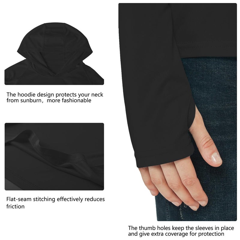Willit Women's UPF 50+ Sun Protection Hoodie SPF Shirt Long Sleeve Hiking Fishing Outdoor Shirt Lightweight Hoodie Black M - Image 4