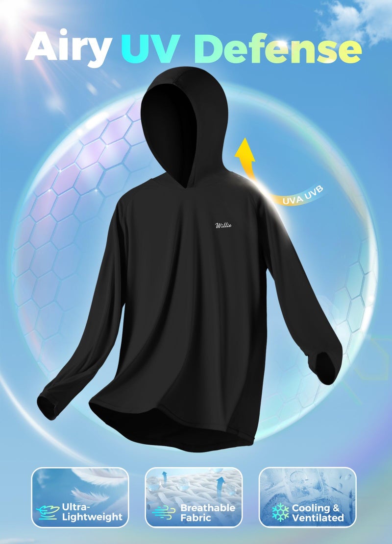 Willit Women's UPF 50+ Sun Protection Hoodie SPF Shirt Long Sleeve Hiking Fishing Outdoor Shirt Lightweight Hoodie Black M - Image 5
