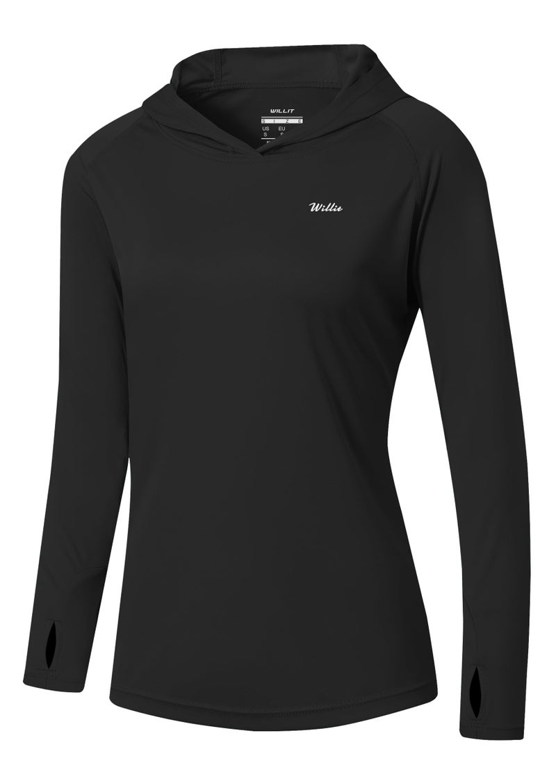 Willit Women's UPF 50+ Sun Protection Hoodie SPF Shirt Long Sleeve Hiking Fishing Outdoor Shirt Lightweight Hoodie Black M - Image 1