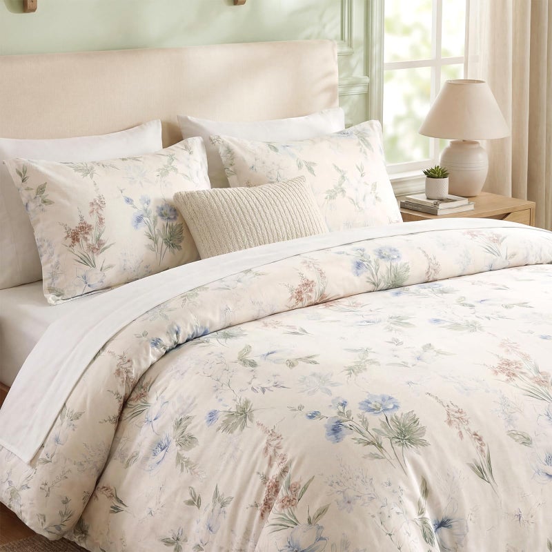 Cozaline Floral Duvet Cover Queen Size 100% Cotton Reversible Duvet Cover Set with Zipper Closure 3 Pieces Soft & Breathable Green Garden Floral Comforter Cover Sets - Image 4