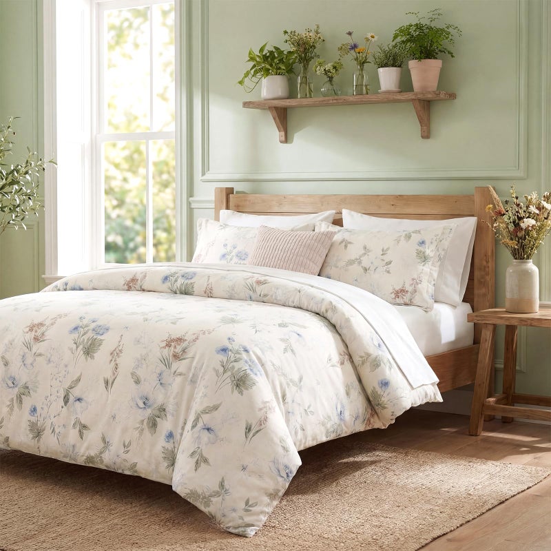 Cozaline Floral Duvet Cover Queen Size 100% Cotton Reversible Duvet Cover Set with Zipper Closure 3 Pieces Soft & Breathable Green Garden Floral Comforter Cover Sets - Image 5